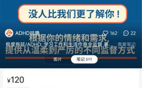 小红书，虚拟赛道，卖ADHD督学服务，一个月赚5万+
